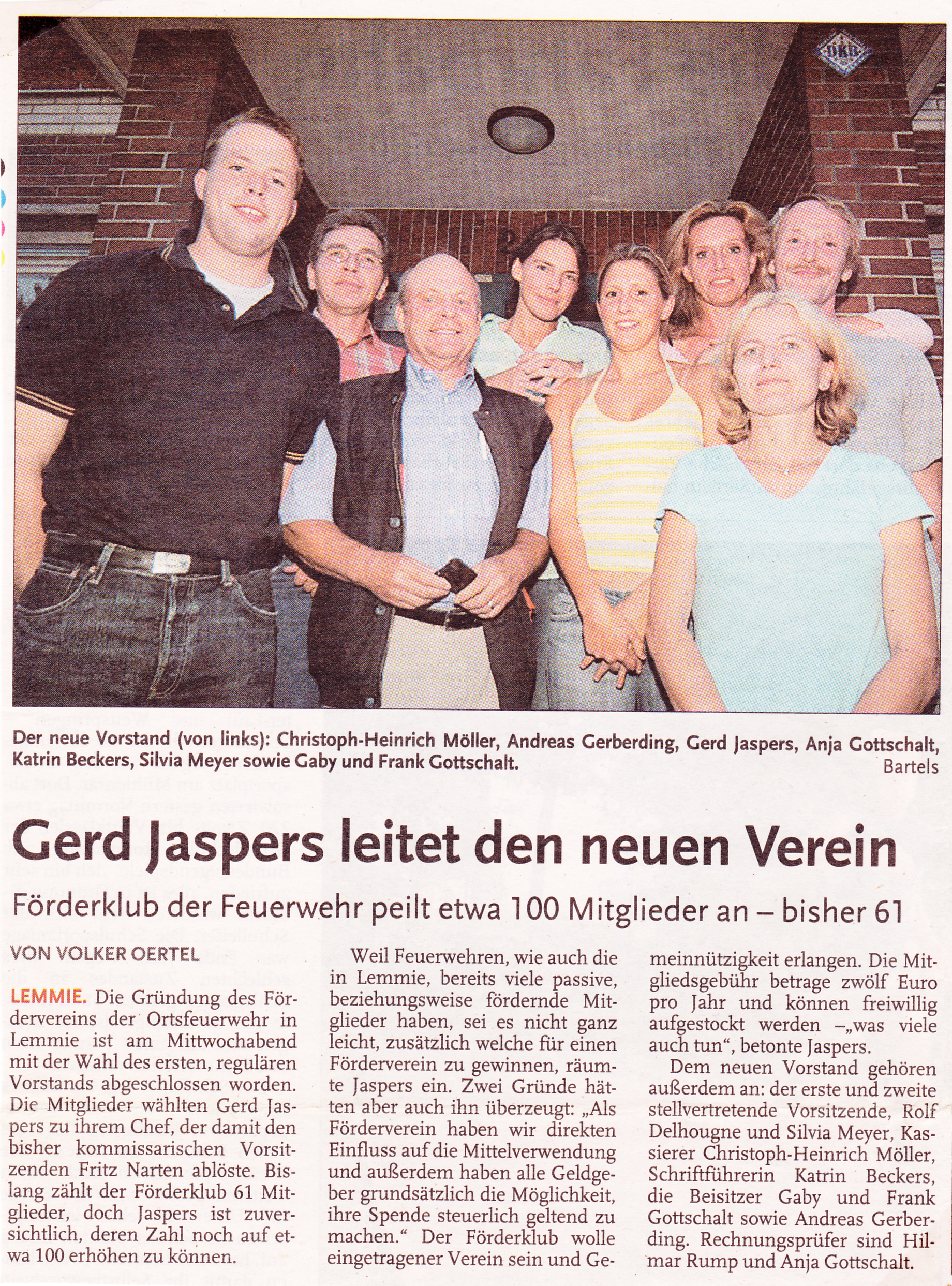 Zeitungsartikel zum neuen Vorstand des Fördervereins